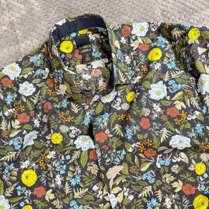 HM Mens Slim Fit Long Sleeve Floral Botanical Button Down Shirt Black Large